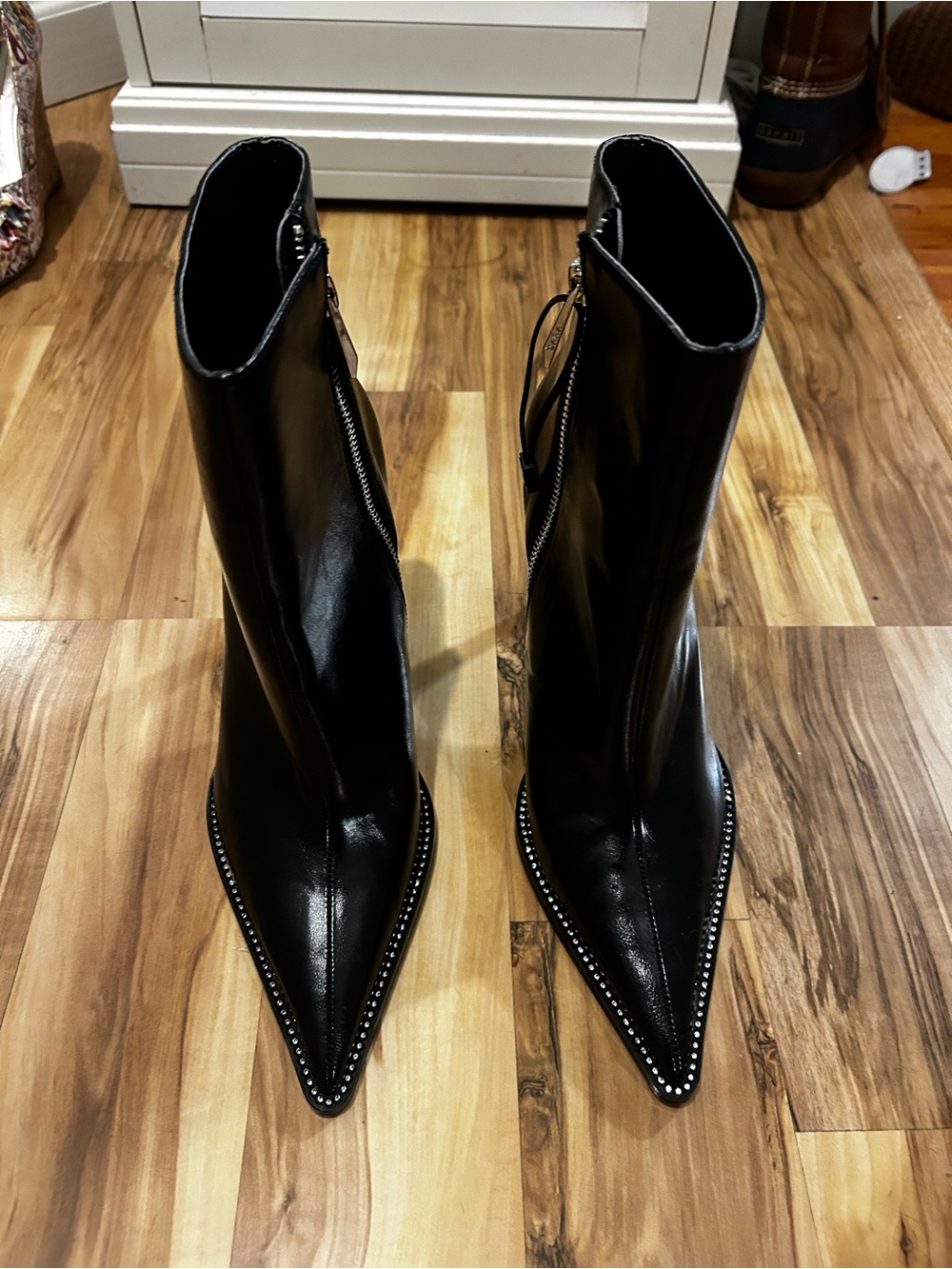 Zara Black Rhinestone Pointed Toe Stiletto Ankle Boots Women’s Size 9
